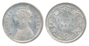 Victoria Queen, Silver ¼ Rupee, 1862, Calcutta Mint, A / I / No mint mark, (Prid 376). Unc