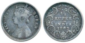 Victoria Queen, Silver ¼ Rupee, 1862, Calcutta Mint, A / I, No mint mark (Prid 376). About