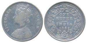 Victoria Queen, Silver Rupee, 1862, A / II / 0 / 9 dot (Prid 92). Fine+, Very Rare.
