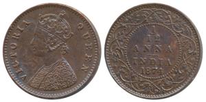 Victoria Queen, Copper 1/12 Anna, 1874, Calcutta Mint, (Prid 783). Extremely Fine, Very Ra