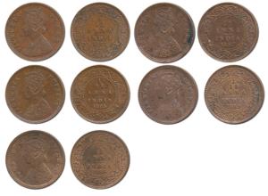 Victoria Queen and Empress, Copper 1/12 Anna (5), 1875, Calcutta Mint, (Prid 784); 1885, C