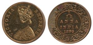 Victoria Empress, Proof Copper 1/12 Anna, 1896, Calcutta Mint (SW 6.656). Proof Restrike, 