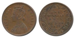 Victoria Empress, Copper ¼ Anna, 1877, Calcutta Mint, (Prid 611). Extremely Fine.
