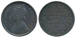 Victoria Empress, Copper ¼ Anna 1879, Calcutta Mint, C below date on centre bead, (Prid 61