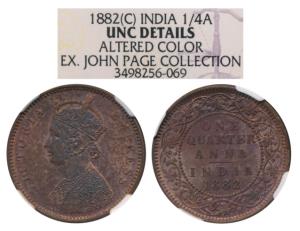 Victoria Empress, Copper ¼ Anna, 1882, Calcutta Mint, C below date on centre bead, (Prid 6