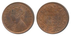 Victoria Empress, Copper ¼ Anna, 1882, Calcutta Mint, (Prid 615). Extremely Fine.