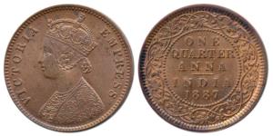 Victoria Empress, Copper ¼ Anna, 1887, Calcutta Mint, C below date on centre bead, (Prid 6