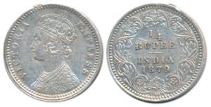 Victoria Empress, Silver ¼ Rupee, 1879, Calcutta Mint, C / II / C incuse, (Prid 384). Very