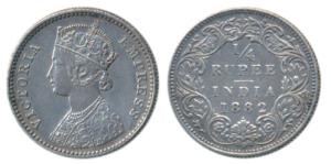 Victoria Empress, Silver ¼ Rupee, 1882, Bombay Mint, B / I / dot, Unlisted in Pridmore. Ex
