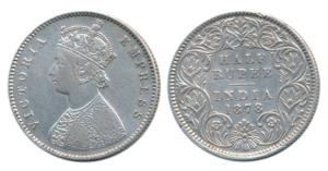 Victoria Empress, Silver ½ Rupee, 1878, Calcutta Mint, A / I / No mint mark, (Prid 262). V