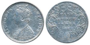 Victoria Empress, Silver ½ Rupee, 1881, Bombay Mint, B2 / II / dot, (Prid 289). Cleaned, F
