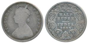 Victoria Empress, Silver ½ Rupee, 1883, Calcutta Mint, A / I / C incuse, (Prid 267). Fine,