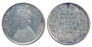 Victoria Empress, Silver ½ Rupee, 1886, Calcutta Mint, A / I / C incuse, (Prid 270). Very 