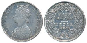 Victoria Empress, Silver ½ Rupee, 1896, Calcutta Mint, A / I / C incuse, (Prid 279). About