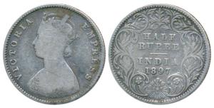 Victoria Empress, Silver ½ Rupee, 1897, Calcutta Mint, A / I / C incuse (Prid 280). Fine, 