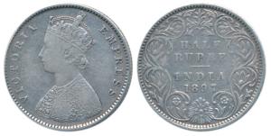 Victoria Empress, Silver ½ Rupee, 1897, Bombay Mint, A / I / B incuse, (Prid 305). Filing 
