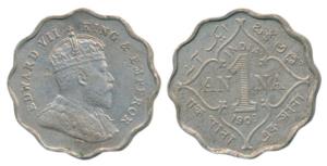 Edward VII, Cupro-Nickel Anna, 1909, Bombay Mint, (Prid 928). About Extremely Fine, Scarce