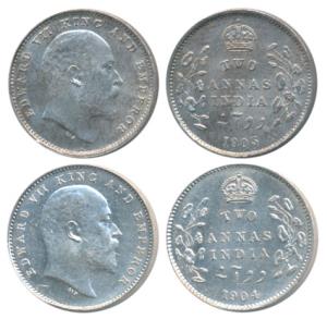Edward VII, Silver 2 Annas (2), 1903 and 1904, both Calcutta Mint (Prid 556 & 557), Uncirc