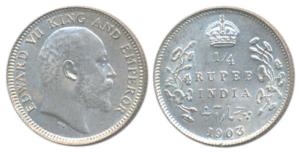 Edward VII, Silver ¼ Rupee, 1903, Calcutta Mint, (Prid 432). Uncirculated.