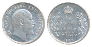 Edward VII, Silver ¼ Rupee, 1906, Calcutta Mint, (Prid 435), Uncirculated.