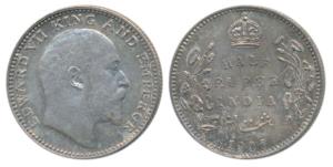 Edward VII, Silver ½ Rupee, 1907, Bombay Mint, B incuse and dot, (Prid 316). About Extreme