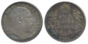 Edward VII, Silver ½ Rupee, 1910, Bombay Mint, B incuse and dot, small date numerals, (Pri
