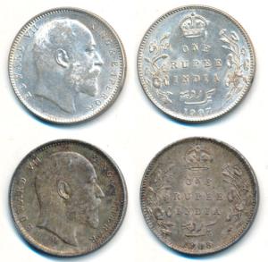 Edward VII, Silver Rupee (2), 1907 and 1908. Extremely Fine. (2)