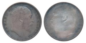 Edward VII, Silver Rupee, Error, Brockage, nice deep and complete lakhi impression on rev.