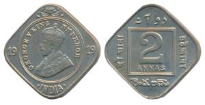 George V, Cupro-Nickel 2 Annas, 1919, Calcutta Mint, (Prid 881). Uncirculated.