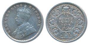 George V, Silver ¼ Rupee, 1915, Calcutta Mint, (Prid 444). Very Fine+.
