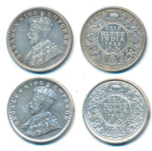 George V, Silver ½ Rupee, 1922, Calcutta and Bombay Mint, (Prid 324 & 344). Very Fine+.