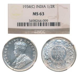 George V, Silver ½ Rupee, 1934, Calcutta Mint (Prid 324). Graded by NGC MS 63.