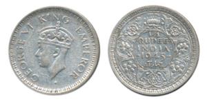 George VI, Half Silver ¼ Rupee, 1945, Lahore Mint, D / Ia / L raised, Large and Open 5 in 