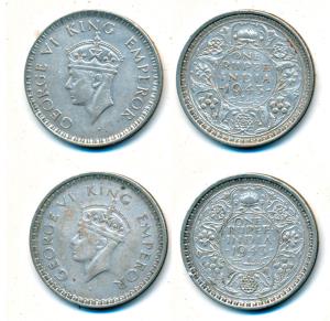 George VI, Half Silver Rupee, 1943, both, Bombay Mint, C / II; A / Ia, Large Head and Smal