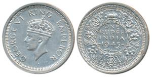 George VI, Half Silver Rupee, 1945, Bombay Mint, D / Ia / dot, Large and Open 5 in Date, U
