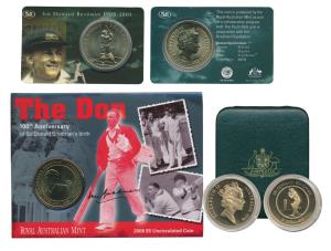 Australia, Sir Donald Bradman (1908-2001), Aluminum Bronze $5, 1996, Proof in box of issue