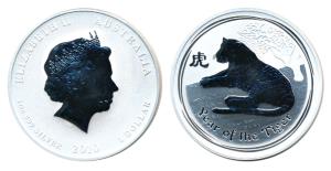 Australia, Elizabeth II, Silver Dollar, 31.1g, 2010, Year of the Tiger. Proof, with a matt