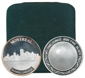 Canada, Silver Medallion, 1oz, 31.1g, obv. Montreal skyline, Quebec Canada written below. 