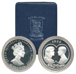 Falkland Islands, Elizabeth II, Large Silver Pound 25, 150g, 1986, to commemorate the marr