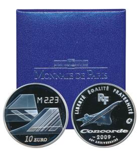 France, Concorde, Silver 10 Euros, 22g, 2009, 40th Anniversary of the Concorde, rev. tails