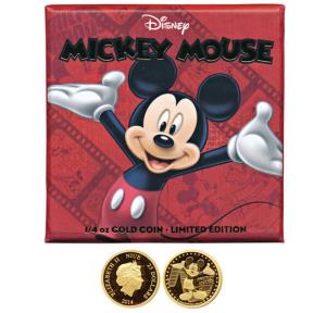 Niue, Elizabeth II, Gold $ 25, 7.77g, 2014, rev. an iconic image of Mickey Mouse the Walt 