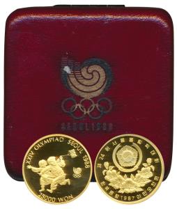 South Korea, Gold 25,000 Won, 16.813g, 25th Olympics in Seoul, 1988, children running with