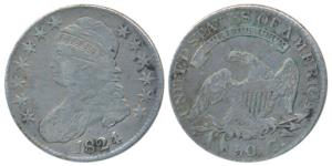United States of America, Silver 50 Cents / ½ Dollar, 13.23g, 1824, obv. bust of Liberty (