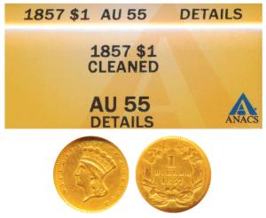 United States of America, Gold Dollar, 1.62g, obv. Indian head with headdress, 1857 (KM 86