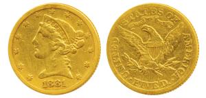 United States of America, Gold $5, 8.15g, Liberty head on obv., Motto ’IN GOD WE TRUST’ ab