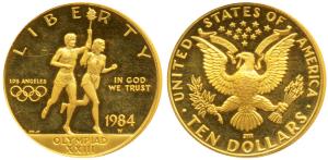 United States of America, Gold $10, 16.71g, 23rd Olympics in Los Angeles, 1984, “W” mint m