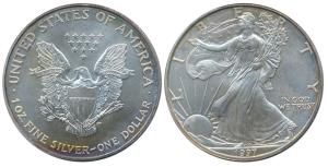 United States of America, Silver Dollar, 31.6g, 1997, Walking Liberty, (KM 273). Superb Mi