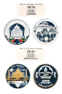 Taj Mahal, Silver (2), 2009; Andora 10 Diners, 2009; Mongolia, Silver Taj Mahal, 500 Tugri