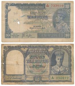 George VI, Rupees 10 (2), 1st issue, 1938, signed J. B. Taylor, (J&R 5.1); 2nd issue, 1944