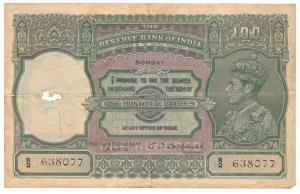 George VI, Rupees 100, 1944, Bombay, signed C. D. Deshmukh, (J&R 7.2A). Very Fine.